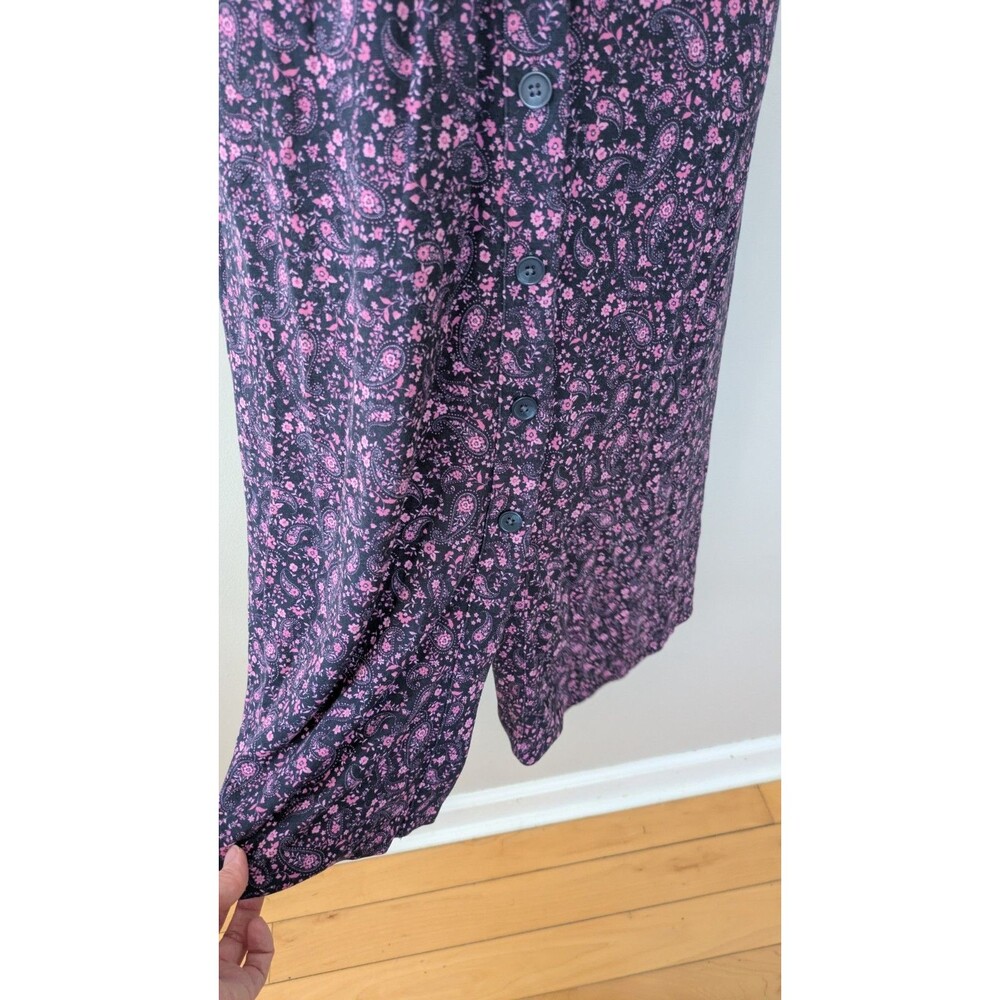 J Jill Floral Paisley Midi Dress XLP Tie Back Button Front Stretch Pockets - Picture 4 of 10